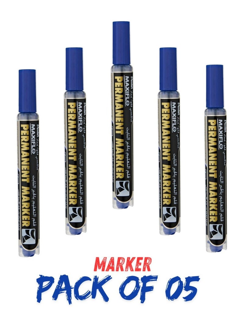 Pentel Chisel Tip Maxiflo Permanent Marker - Blue- Pack Of 05